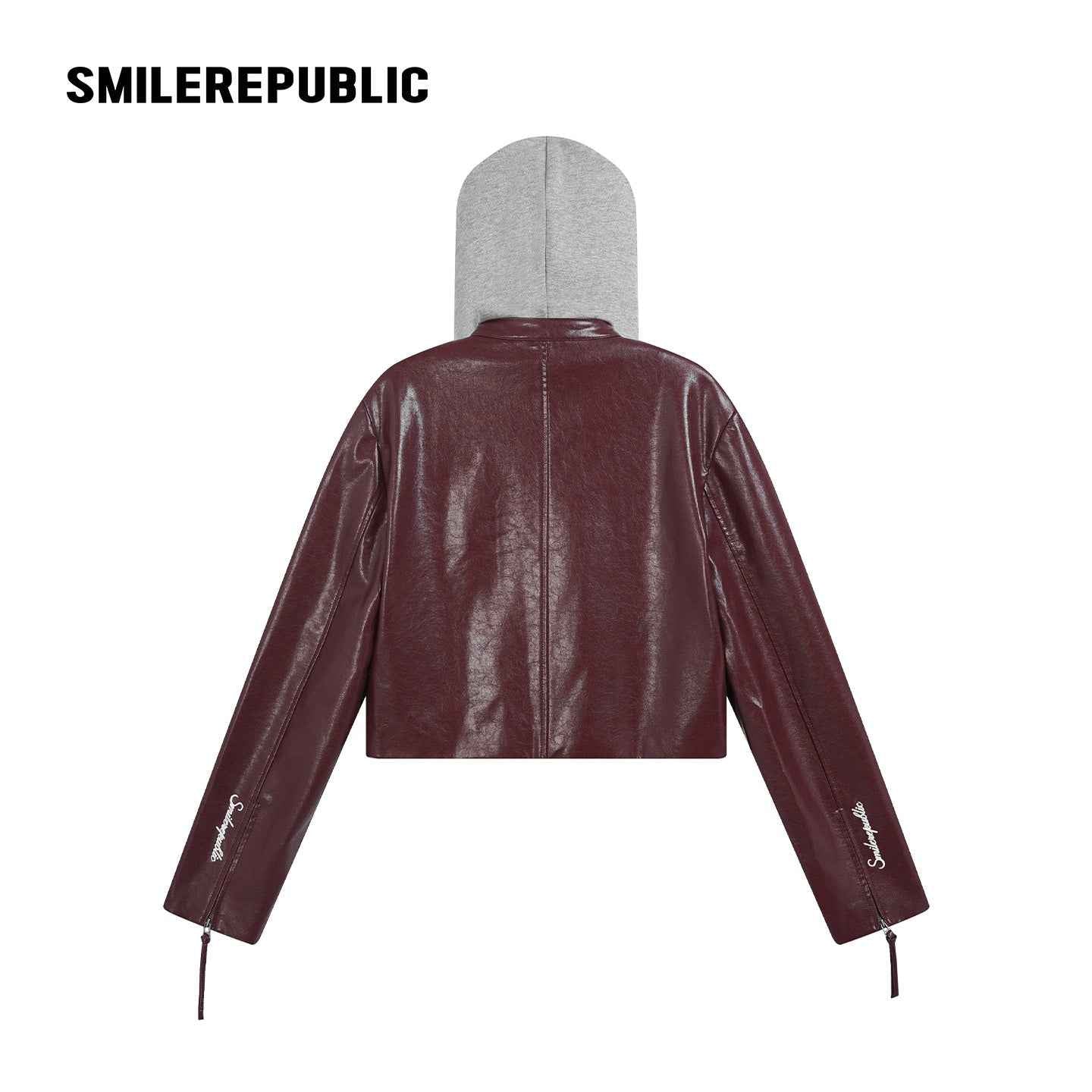 Cherry Red / Black Layered Hooded PU Leather Jacket