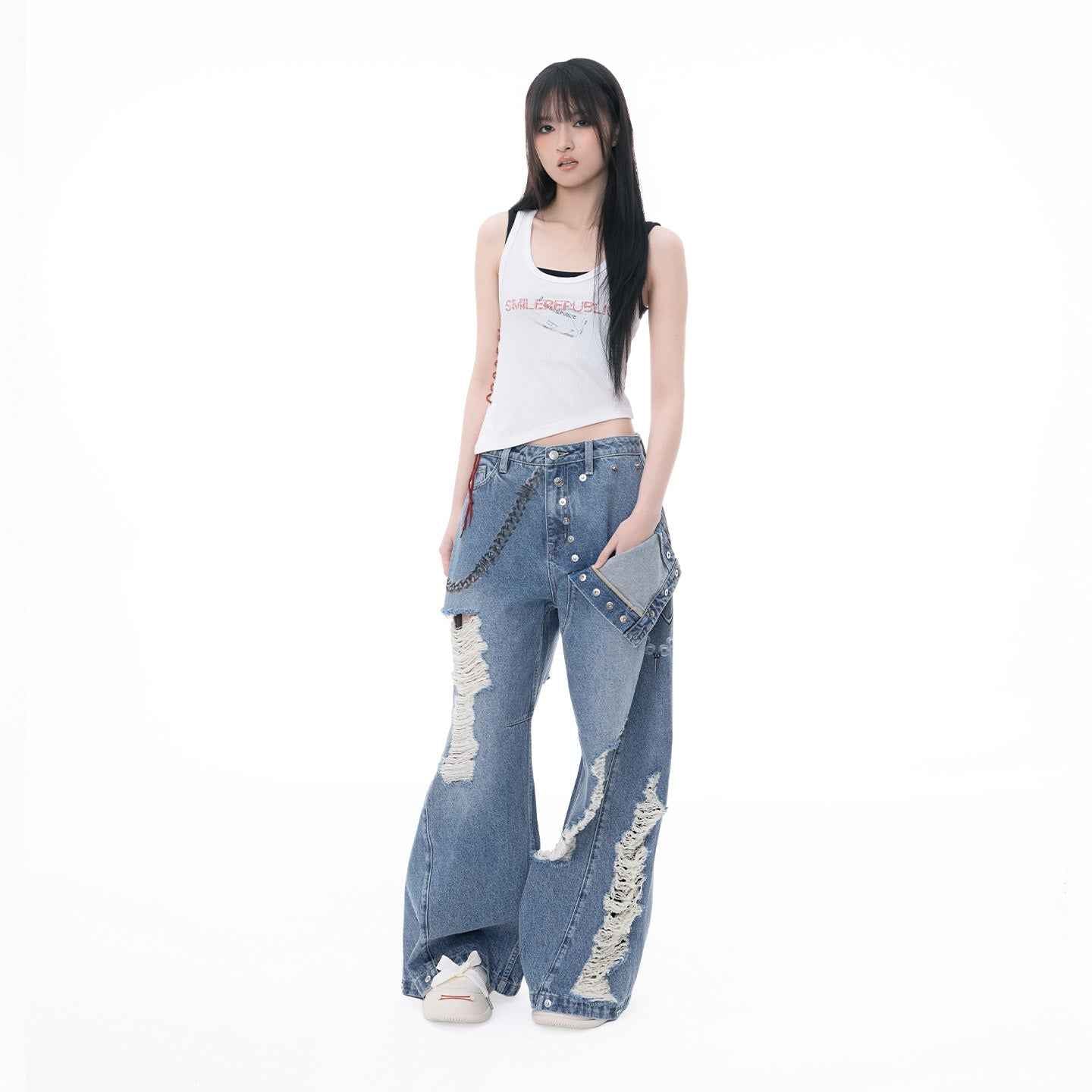 Faux Layered Tie-Front Tank Top
