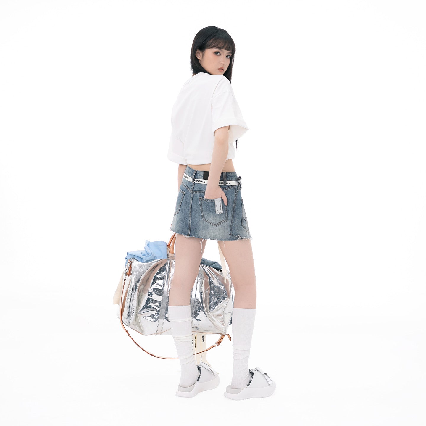 Deconstructed Distressed Denim Mini Skirt-SMILEREPUBLIC