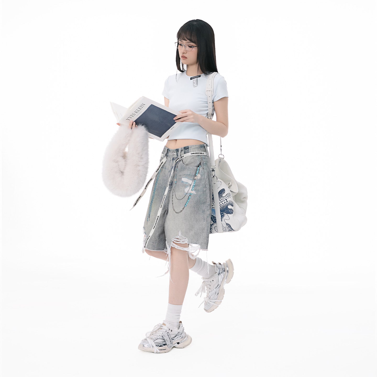 Chain Graphic Denim Shorts-SMILEREPUBLIC