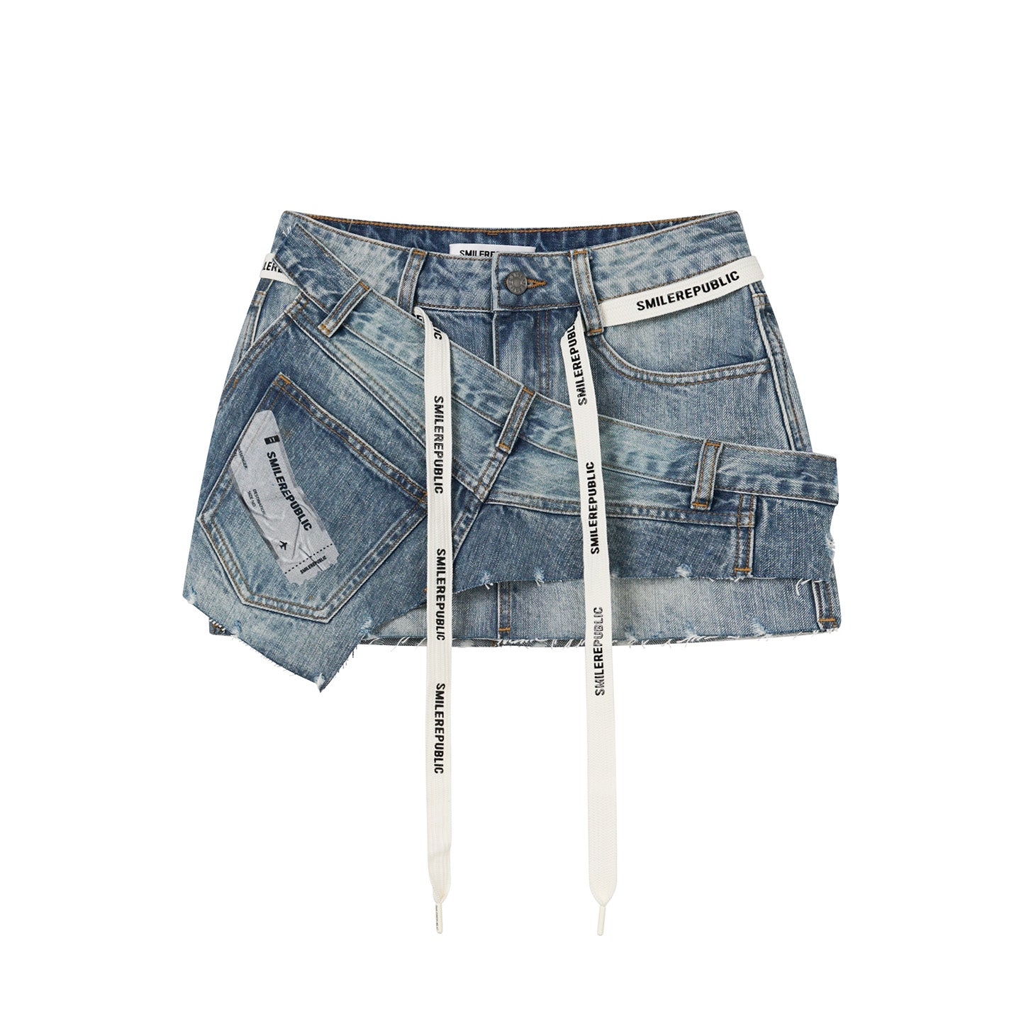 Deconstructed Distressed Denim Mini Skirt-SMILEREPUBLIC