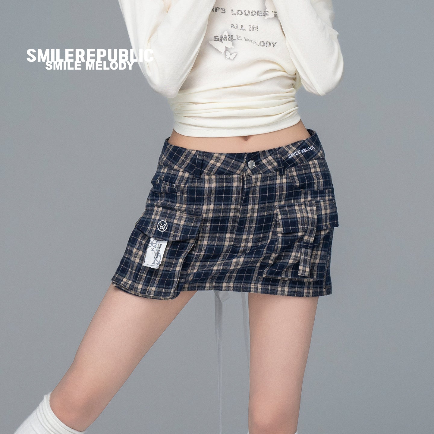 Checked Cargo Mini Skirt-SMILEREPUBLIC