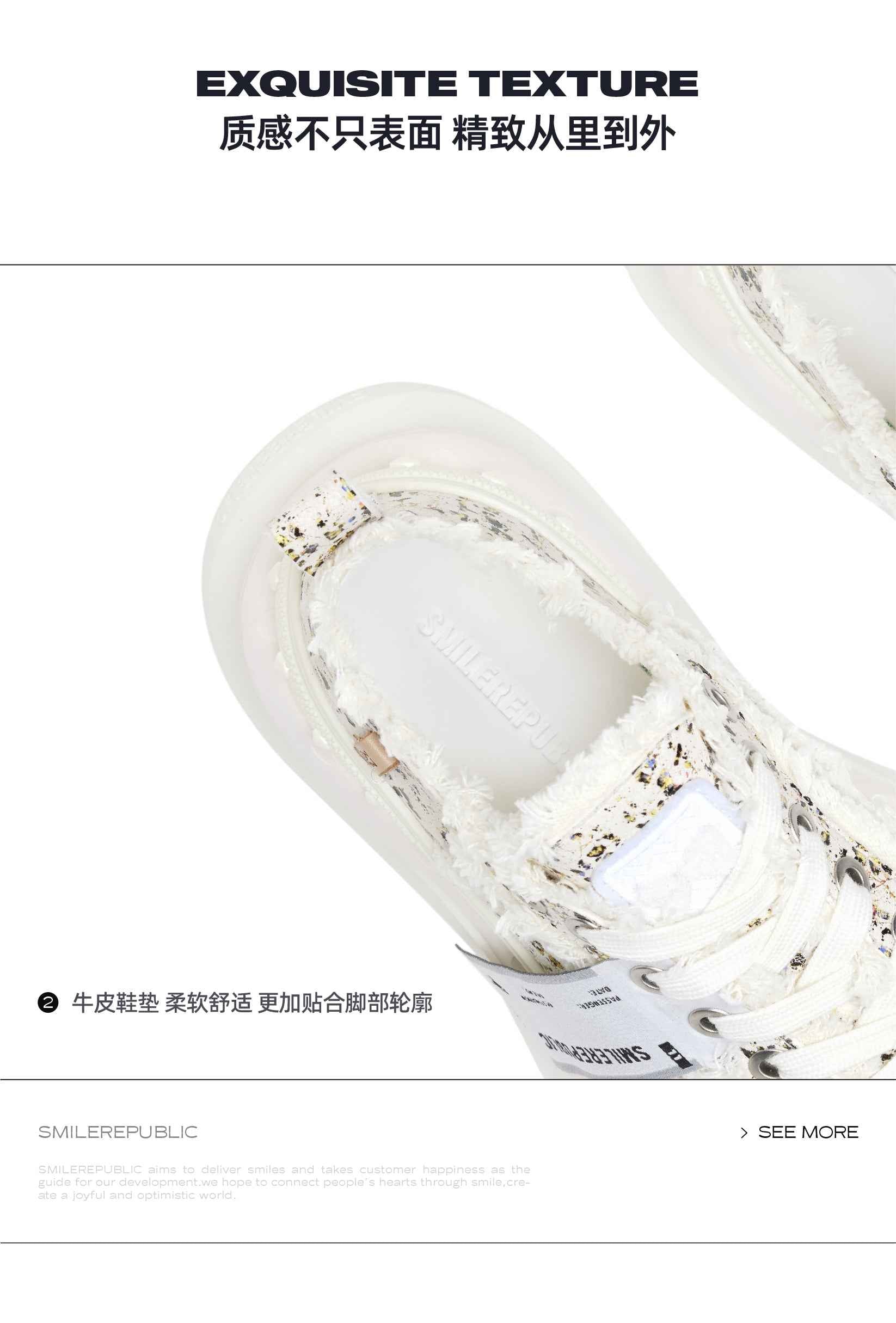 2.0 Smile Queen Off-White Tweed Leather Low Top Canvas Shoes