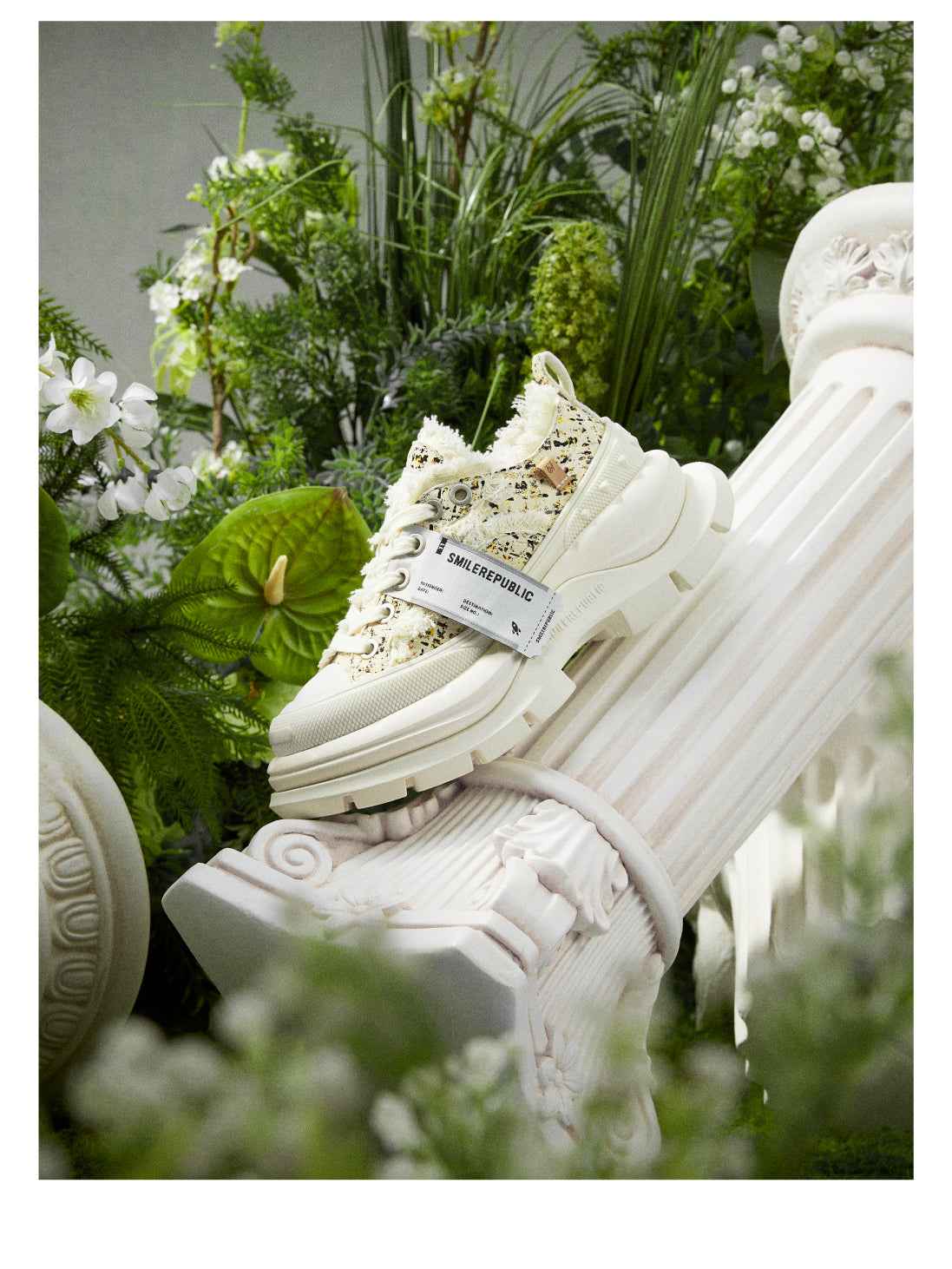 2.0 Smile Queen Off-White Tweed Leather Low Top Canvas Shoes