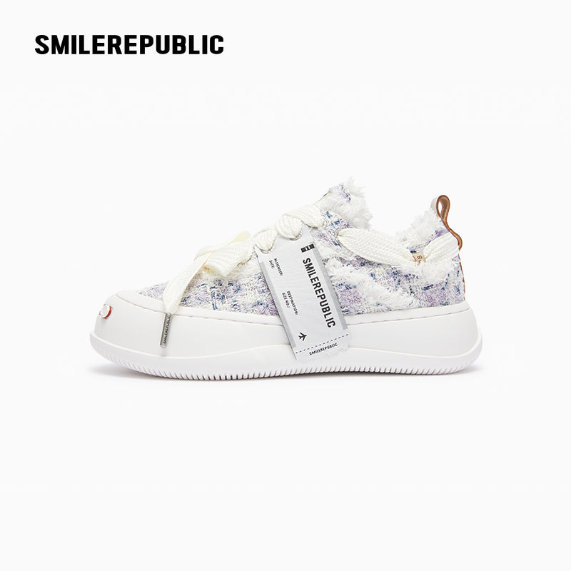 Lavender Plaid Tweed Low-Top Platform Sneaker