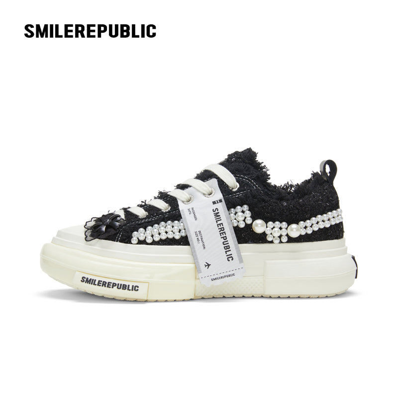 Inception 70s Obsidian Pearl Canvas Low-Top Platform Sneaker