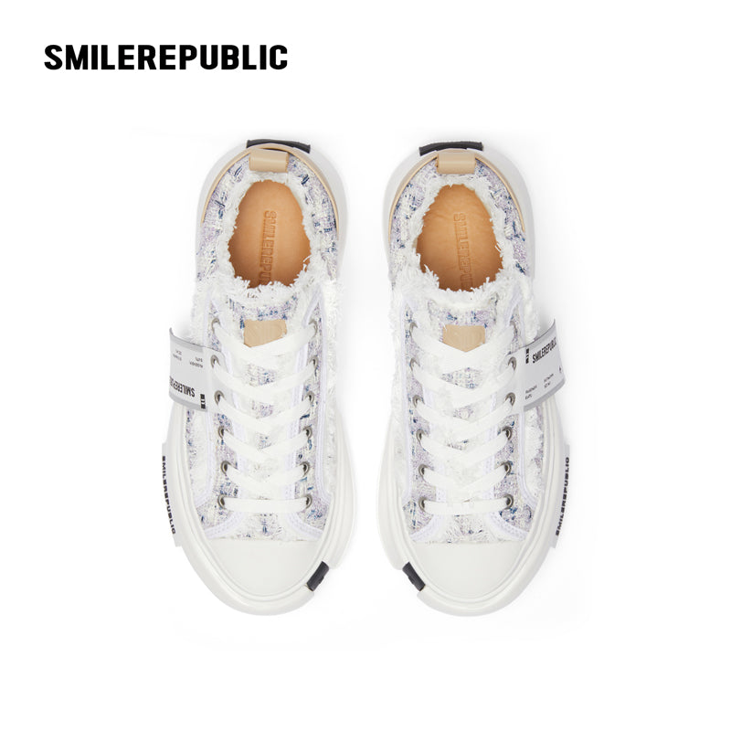 Lavender Plaid Wool Low-Top Platform Sneakers with Rubber Sole