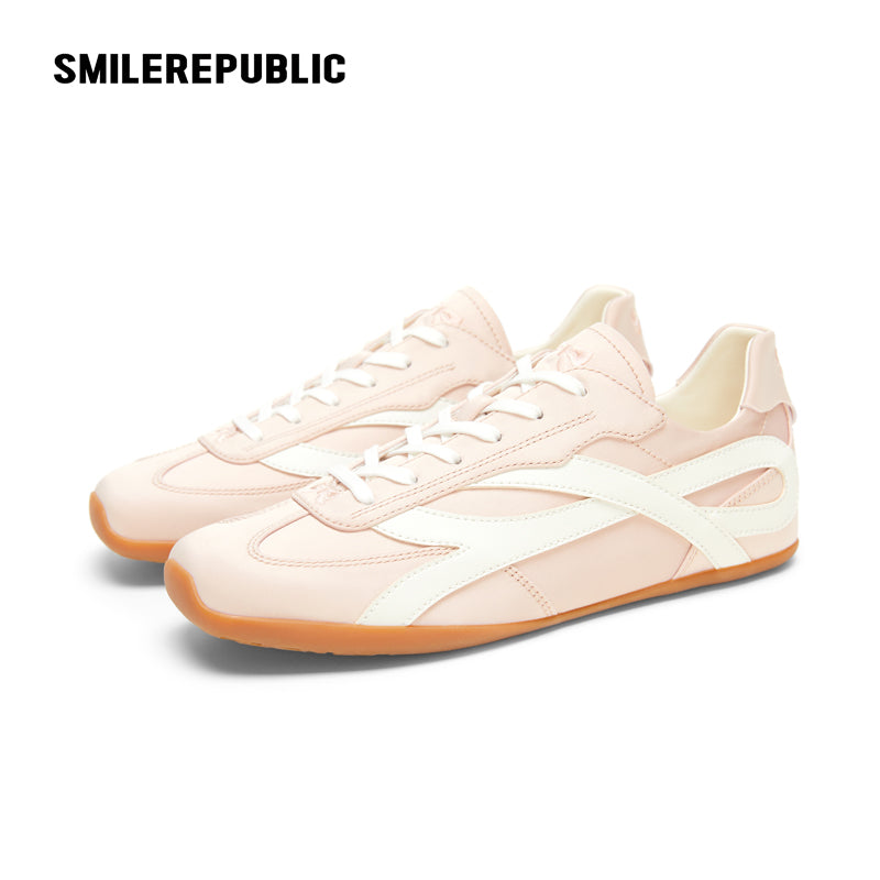 Fouette Pink Square-Toe Side Bow German Trainer Sneaker