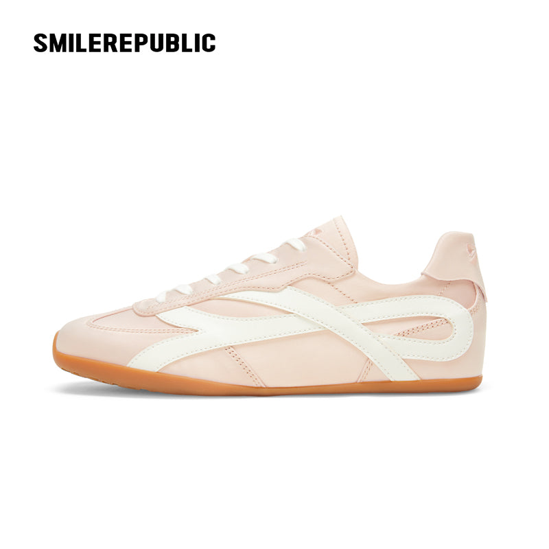 Fouette Pink Square-Toe Side Bow German Trainer Sneaker