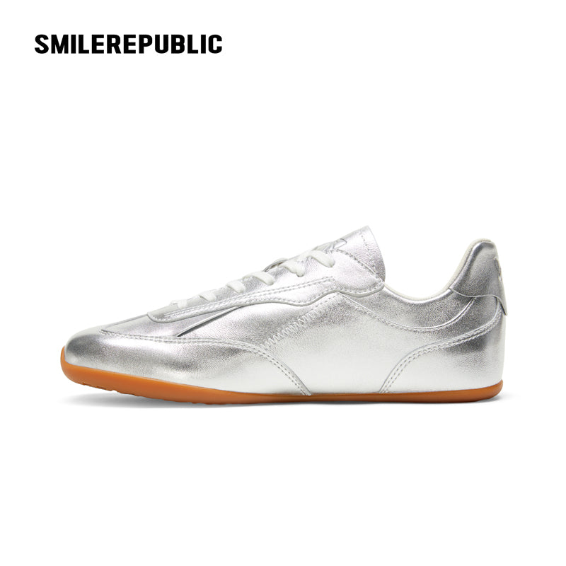 Fouette Silver Square-Toe Side Bow German Trainer Sneaker