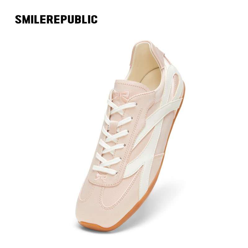 Fouette Pink Square-Toe Side Bow German Trainer Sneaker