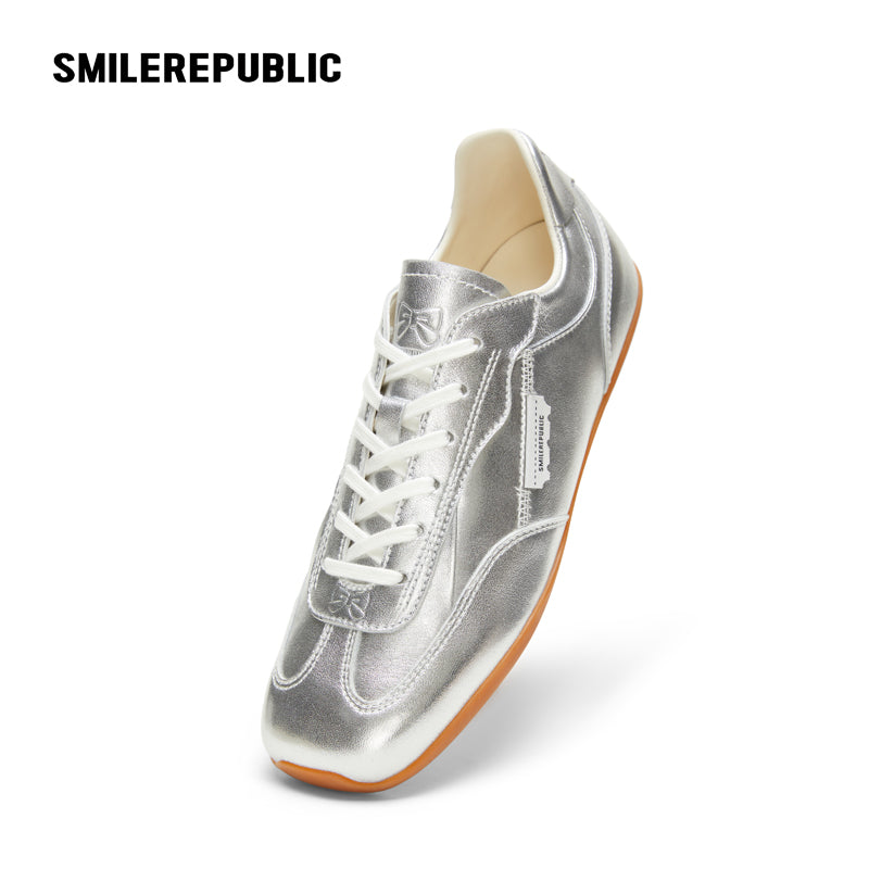 Fouette Silver Square-Toe Side Bow German Trainer Sneaker