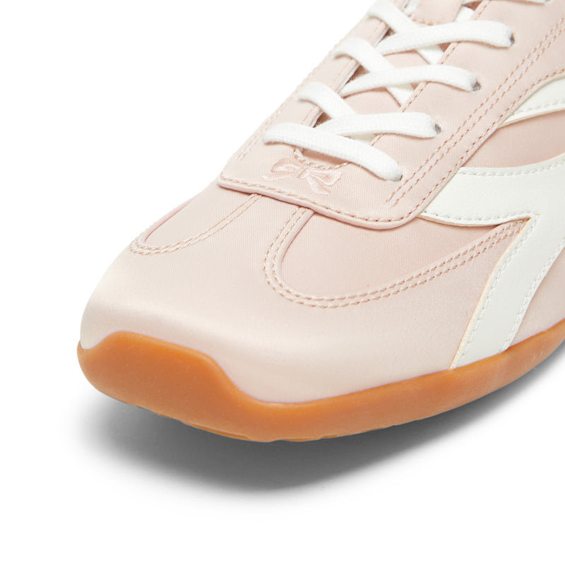 Fouette Pink Square-Toe Side Bow German Trainer Sneaker