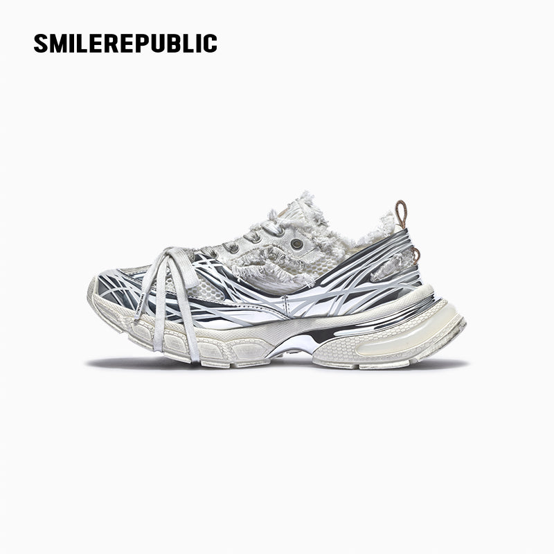 XXXS Dirty Skyline Silver Mesh Chunky Sneaker
