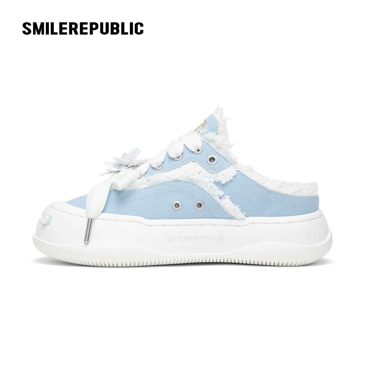 【NEW】Charles Blue Canvas Platform Mule