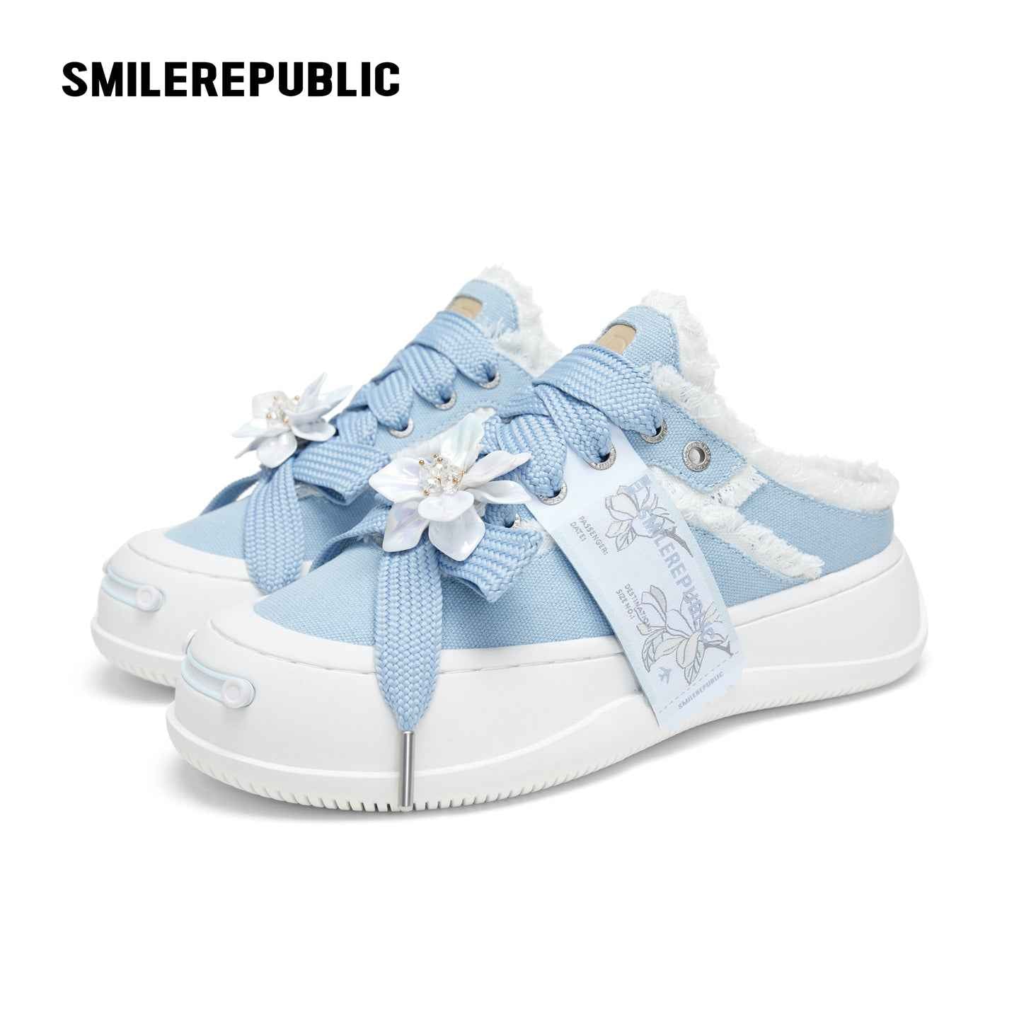 【NEW】Charles Blue Canvas Platform Mule