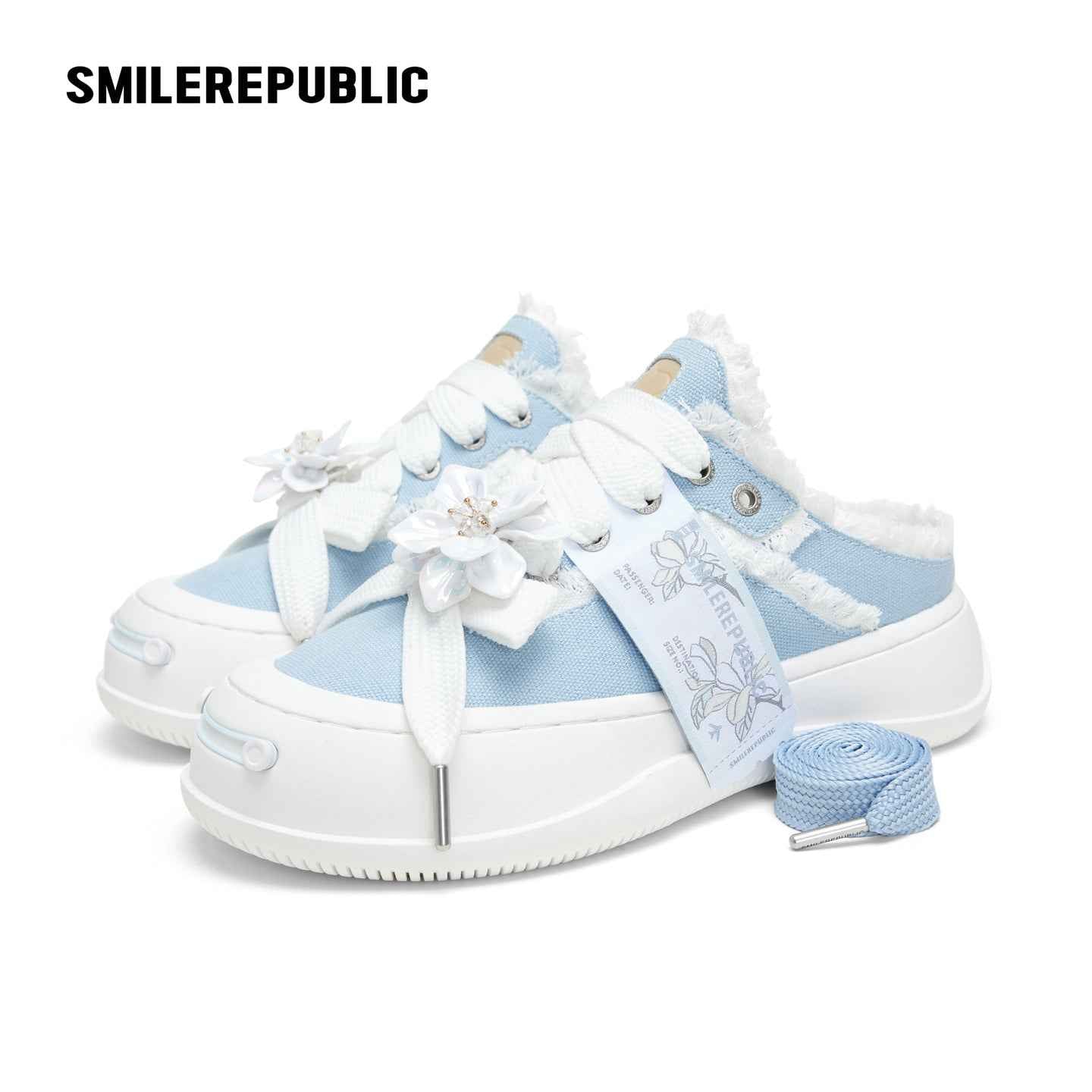 【NEW】Charles Blue Canvas Platform Mule