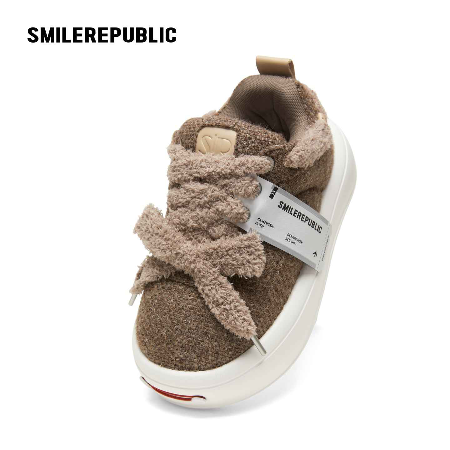 Brown Tweed Platform Sneakers with Interchangeable Laces, Unisex Low Top Shoes