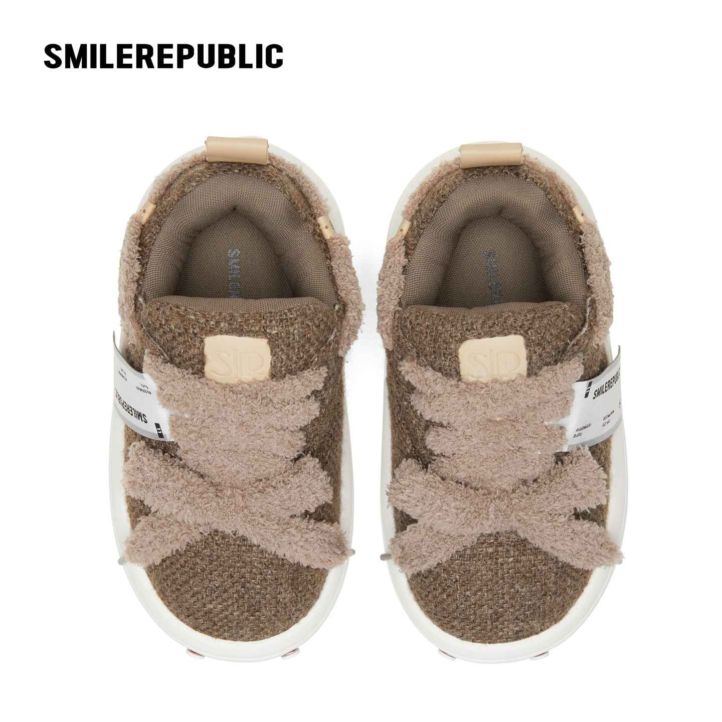 Brown Tweed Platform Sneakers with Interchangeable Laces, Unisex Low Top Shoes