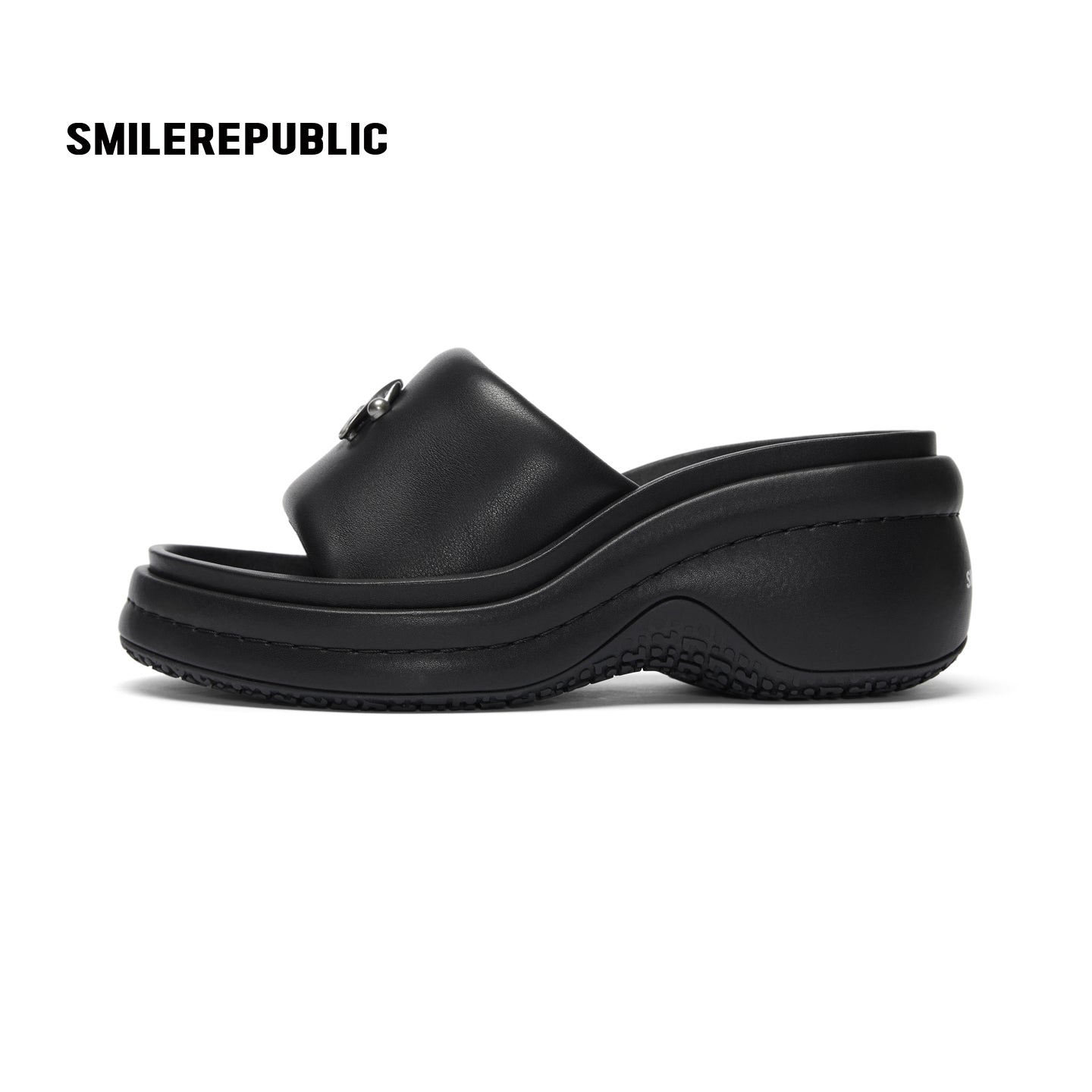 SS 3D Logo Platform Leather Slippers – Off-White / Black