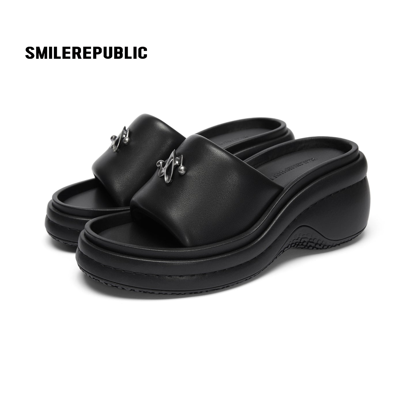 SS 3D Logo Platform Leather Slippers – Off-White / Black