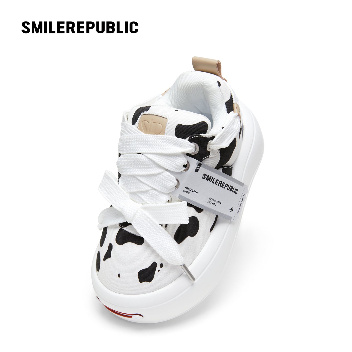 Black White Cow Print Twill Platform Sneakers, Unisex Lace Up Shoes