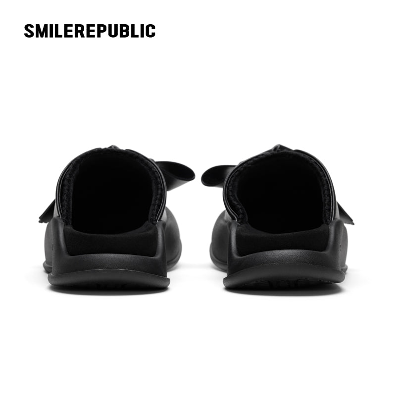 Black Bow Platform Slides, Slip On Open Back Sandal Mules