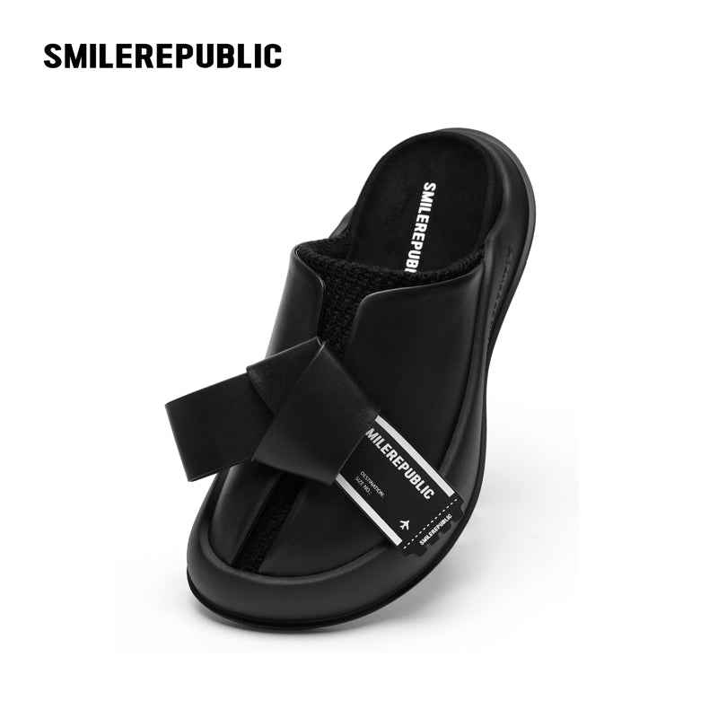 Black Bow Platform Slides, Slip On Open Back Sandal Mules