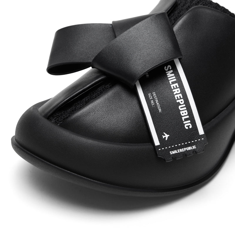 Black Bow Platform Slides, Slip On Open Back Sandal Mules