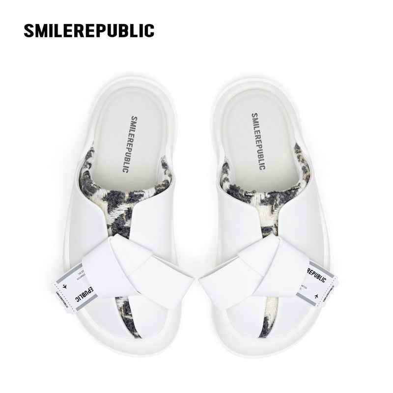 White Bow Platform Slides, Slip On Open Back Sandal Mules