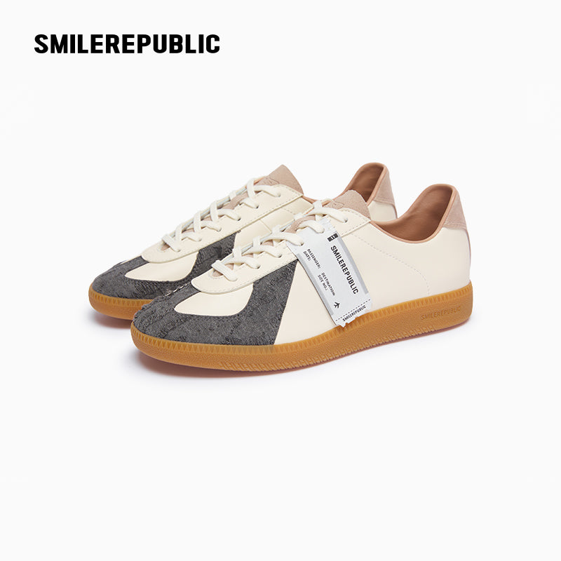 Fouette White Patchwork Fringe German Trainer Sneaker