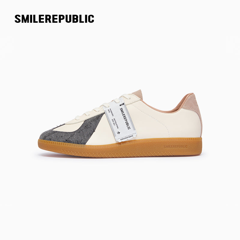 Fouette White Patchwork Fringe German Trainer Sneaker