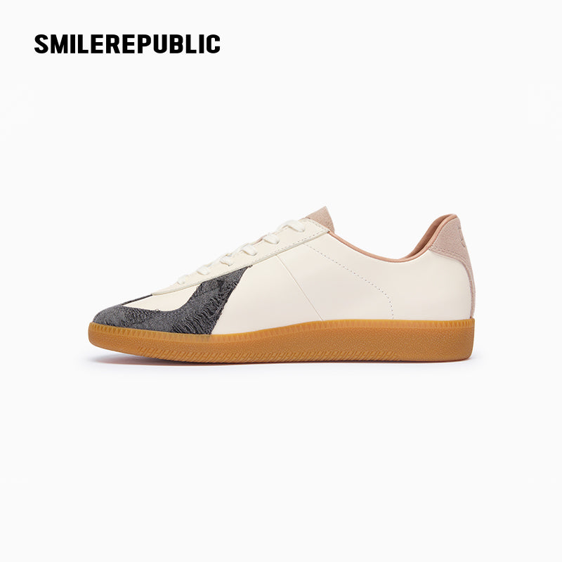 Fouette White Patchwork Fringe German Trainer Sneaker