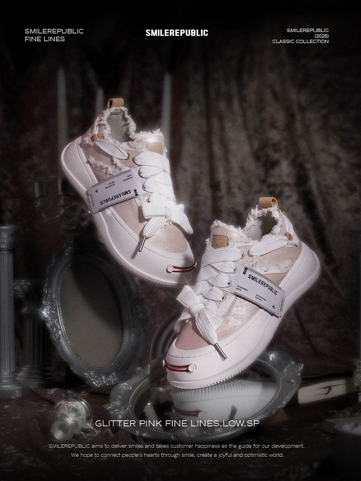 【NEW】Glitter Pink Fine Lins Low Top Sneaker - SMILEREPUBLIC