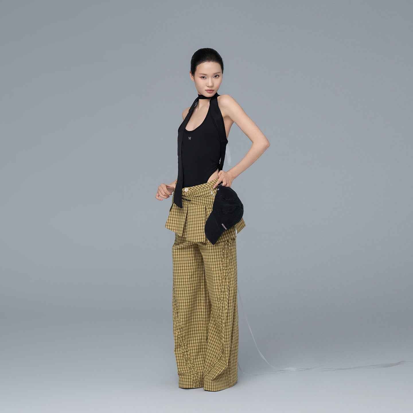 Detachable Pleated Skirt with Wide-Leg Trousers
