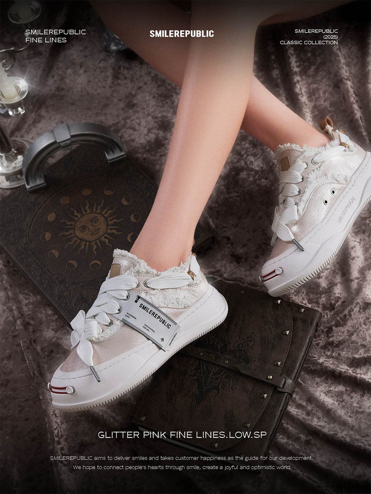 【NEW】Glitter Pink Fine Lins Low Top Sneaker - SMILEREPUBLIC