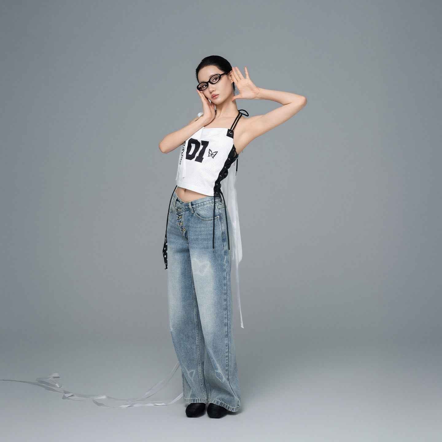 Gradient Butterfly Print Jeans