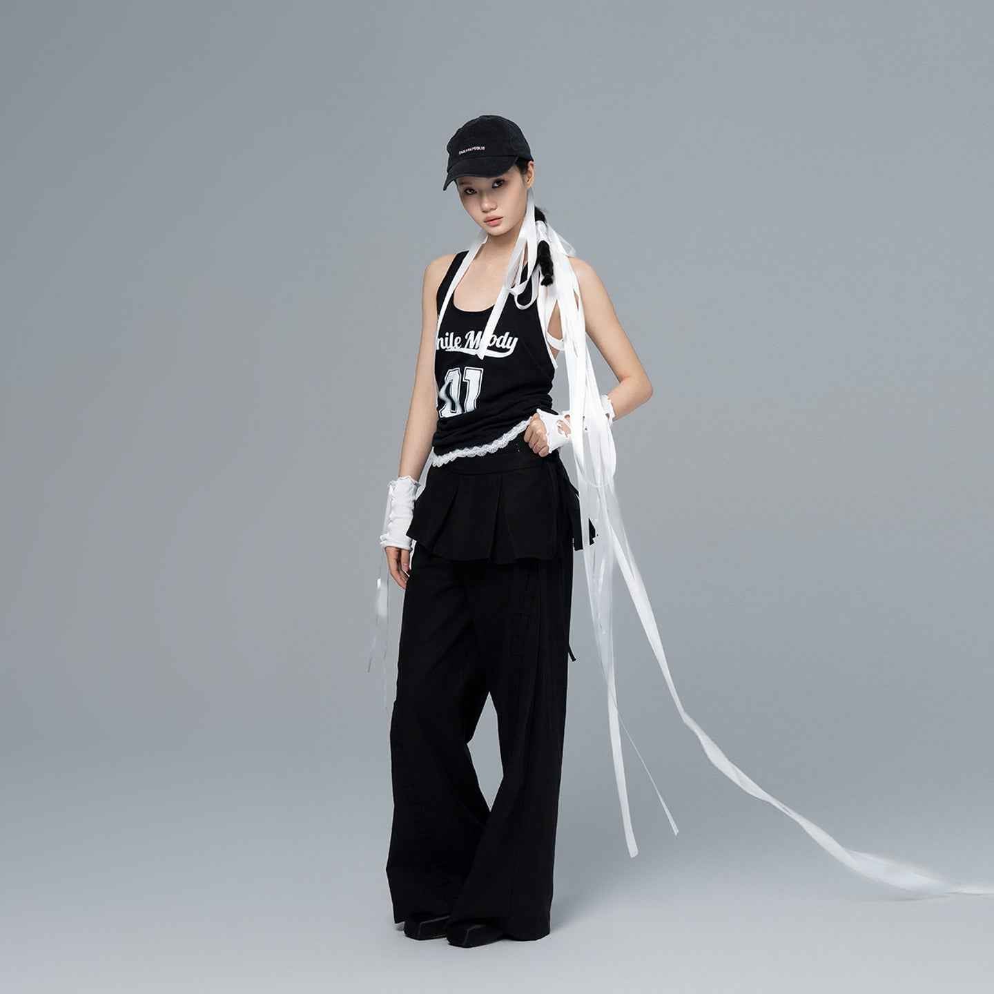 Detachable Pleated Skirt with Wide-Leg Trousers