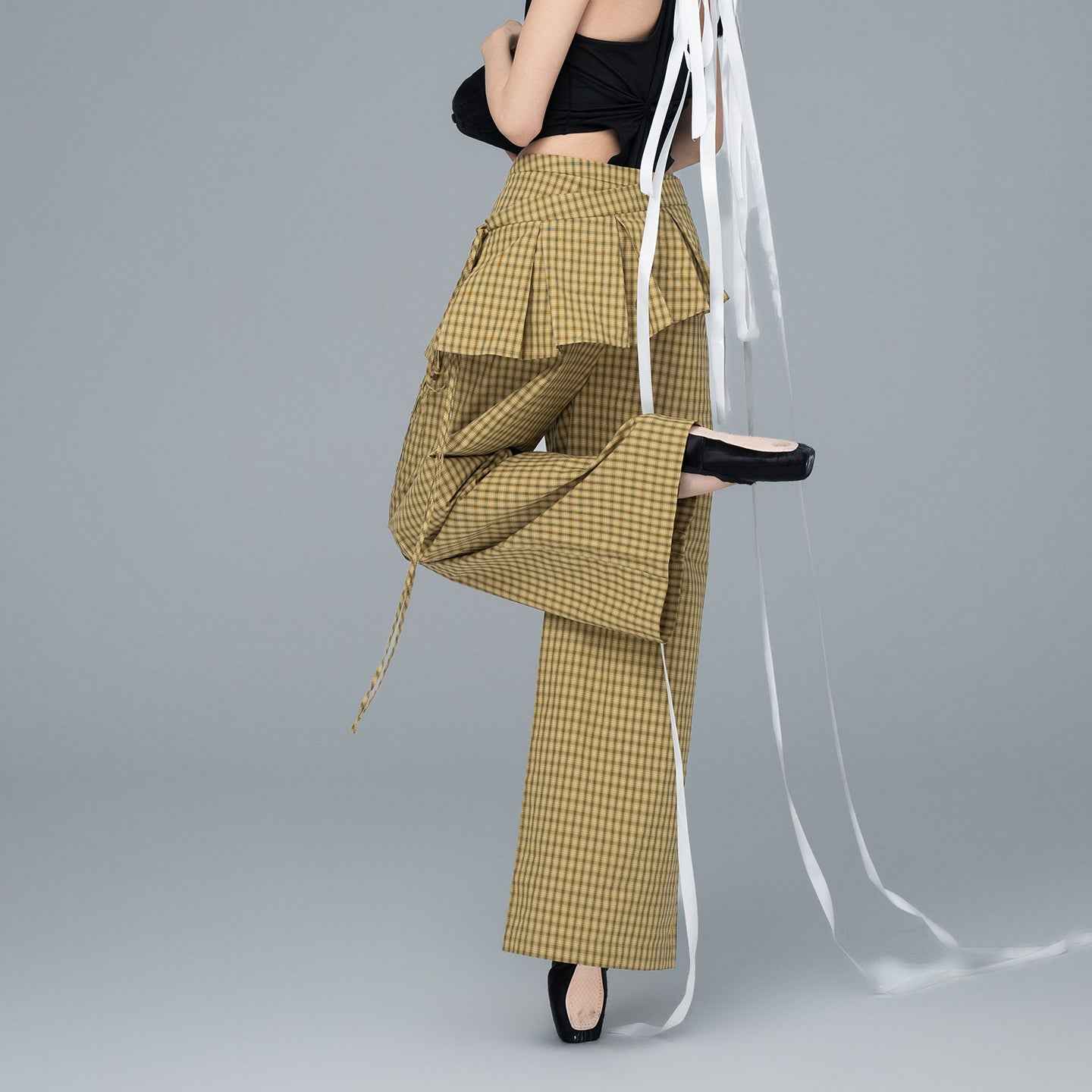 Detachable Pleated Skirt with Wide-Leg Trousers