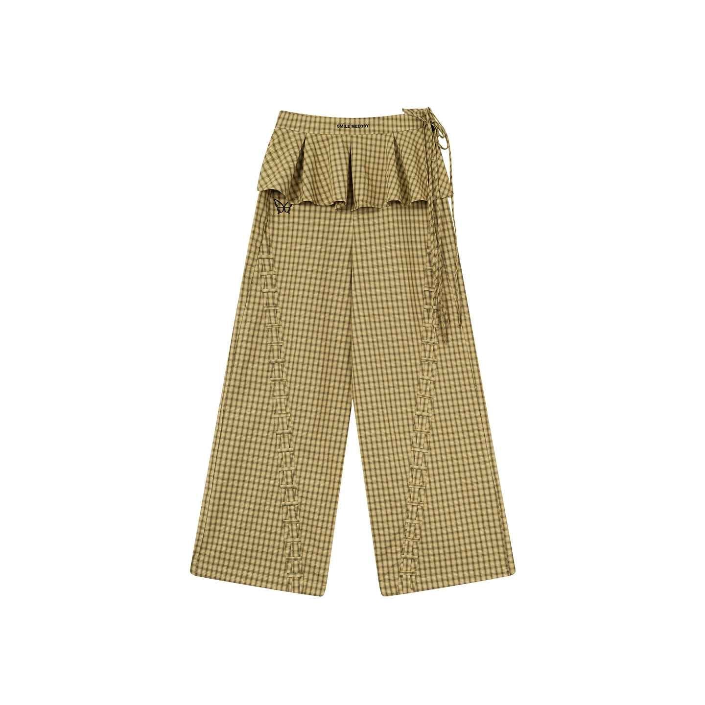 Detachable Pleated Skirt with Wide-Leg Trousers
