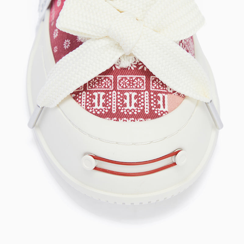 Red Paisley Frayed Canvas Platform Low-Top Sneaker