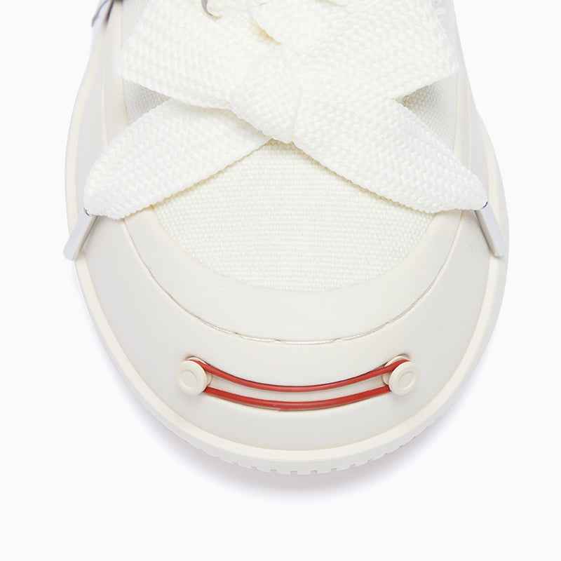 White Frayed Canvas Platform Sneaker Mules, Unisex Backless Lace Up Shoes