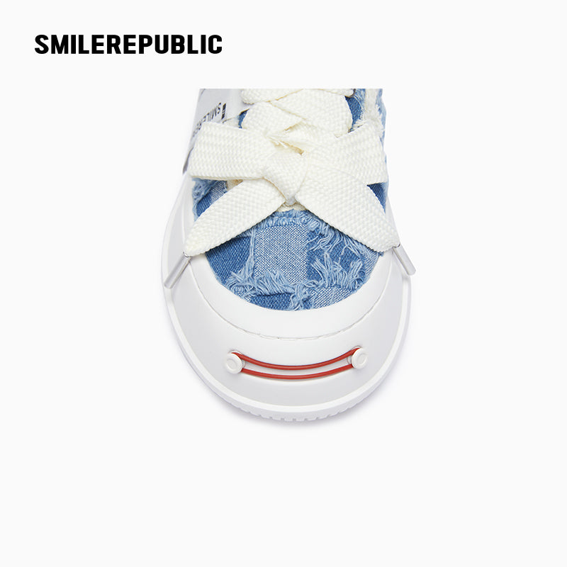 Light Blue Plaid Denim Low-Top Platform Sneaker-SMILEREPUBLIC