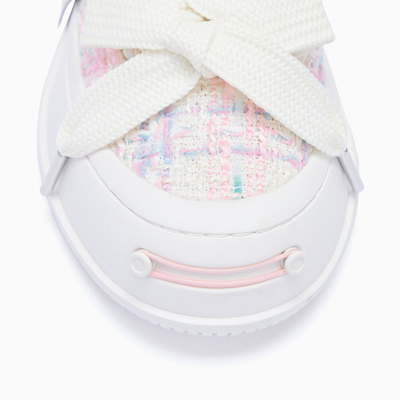 Pink Tweed Platform Low-Top Sneaker-SMILEREPUBLIC