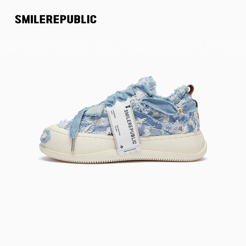 Distressed Blue Denim Platform Low-Top Sneaker