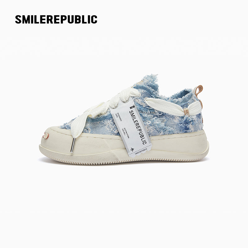Distressed Blue Denim Platform Low-Top Sneaker