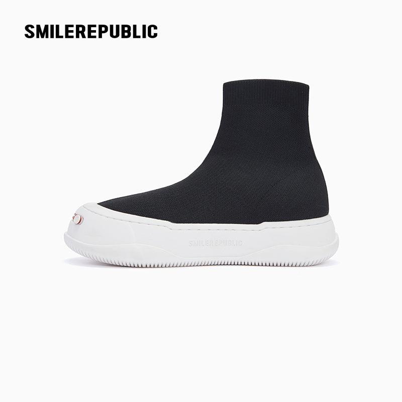 Black Knit Sock High-Top Platform Sneaker-SMILEREPUBLIC