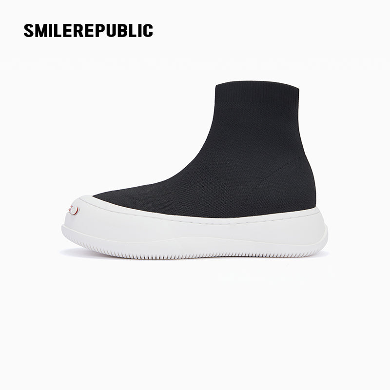 Black Knit Sock High-Top Platform Sneaker-SMILEREPUBLIC