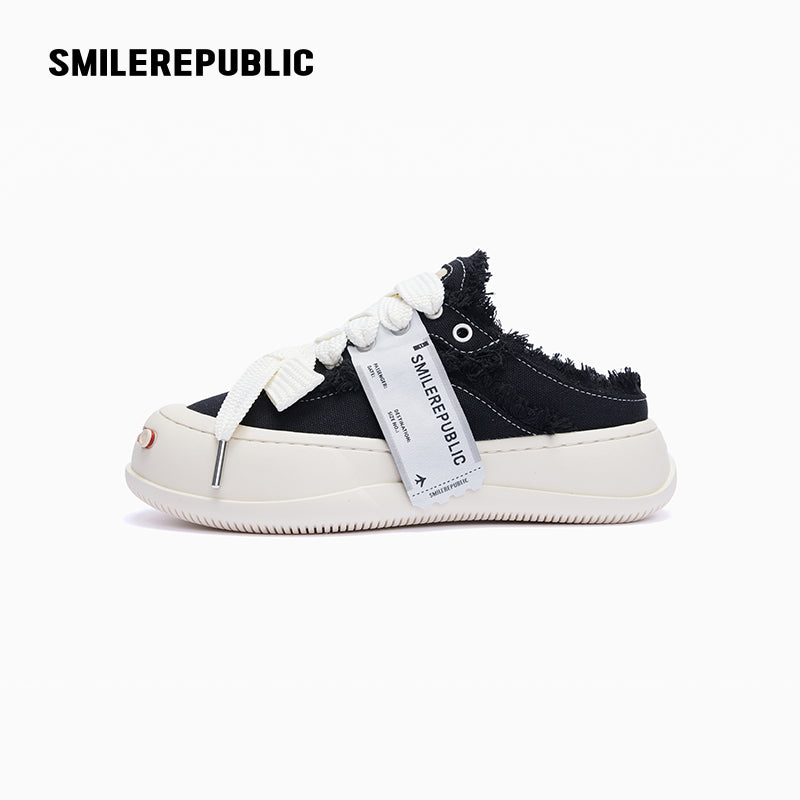 Customizable Fringe Coarse Canvas Platform Sneaker Mules
