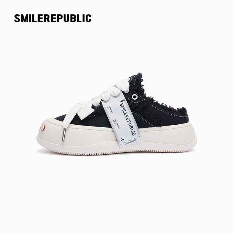 Customizable Fringe Coarse Canvas Platform Sneaker Mules